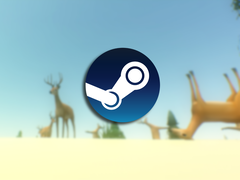 Screenshot aus dem Spiel mit dem Steam-Logo im Vordergrund.