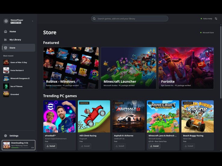 Auf der Store-Seite sollen Steam Deck-Nutzer Spiele aus dem Microsoft Store und dem PC Game-Pass herunterladen können. (Im Bild: Ein Screenshot aus dem Xodus Nexus-Launcher)