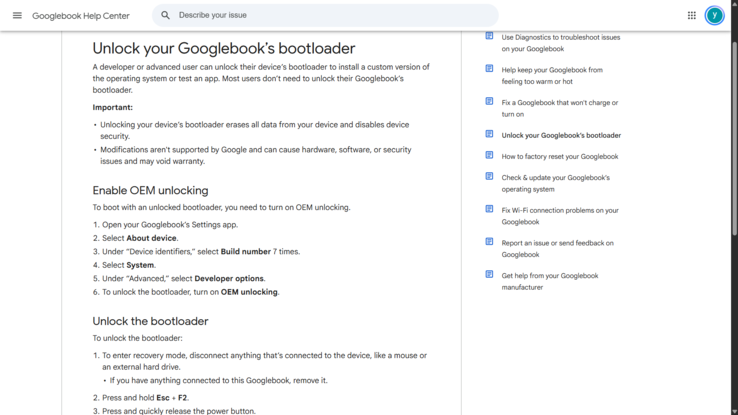 Google dokumentiert Bootloader-Entsperrung für Googlebook