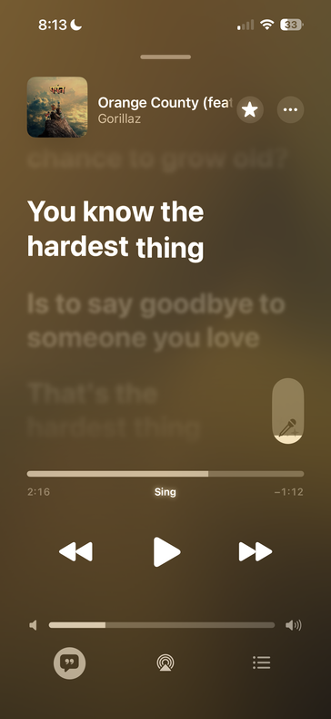 Die Registerkarte für Songtexte in Apple Musik...