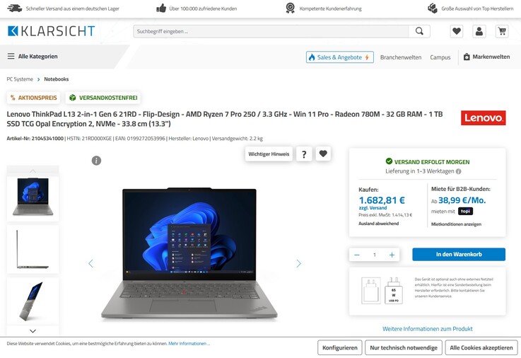 Lenovo ThinkPad L13 2-in-1 Gen 6 21RD000XGE für 1.682,81 Euro.