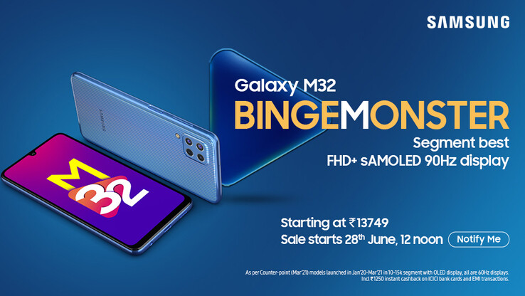 Das Galaxy M32 kommt mit einem 90-Hz-Display (Bild: Samsung)