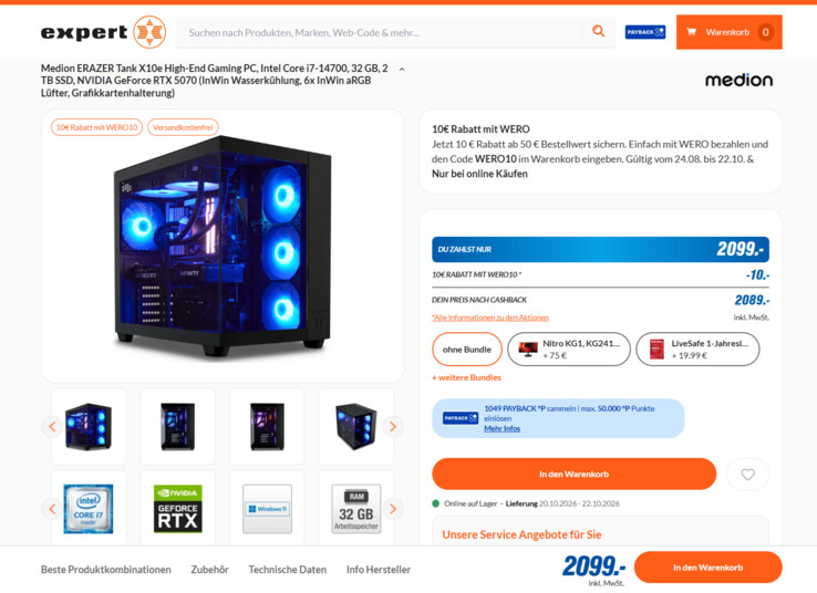 Medion Erazer Tank X10e für 2.099 Euro.