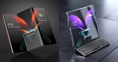So oder ganz anders könnte das Samsung Galaxy Z Double Fold aussehen, wenn es denn mal tatsächlich gegen Jahresende auf den Markt kommt. (Bild: LetsGoDigital, editiert)