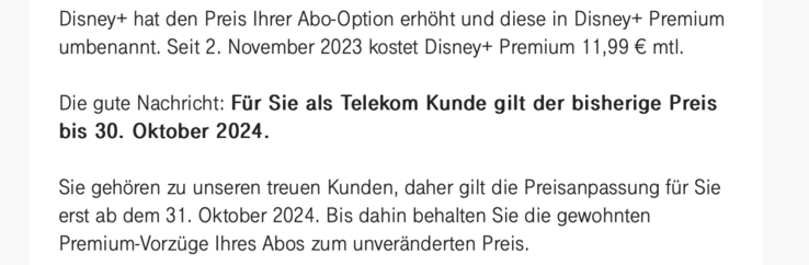 Auszug der E-Mail der Deutschen Telekom.