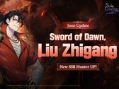 Offizielle Werbegrafik für das Charakterbanner von Sword of Dawn, der den SSR-Jäger Liu Zhigang vorstellt.