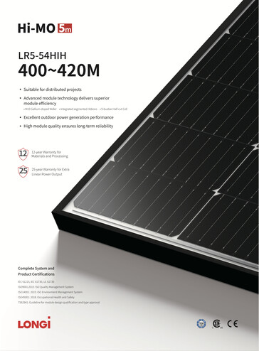 Solarmodul-Datenblatt: