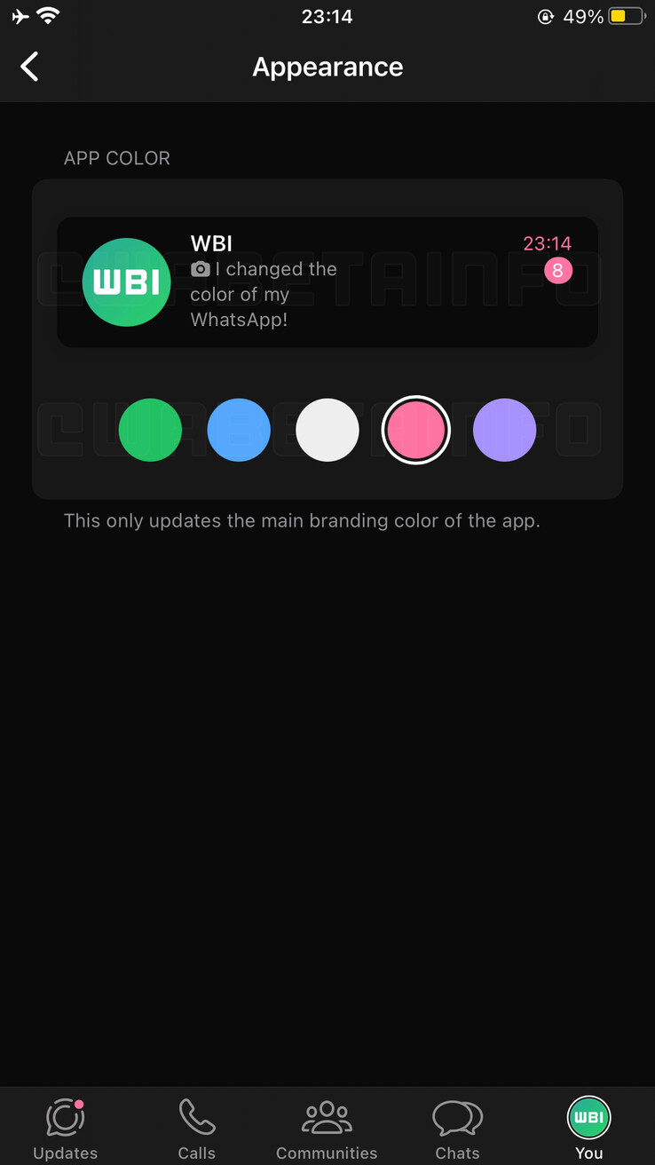 Farbanpassung der App in der WhatsApp-Beta gesichtet (Bild: WABetaInfo)
