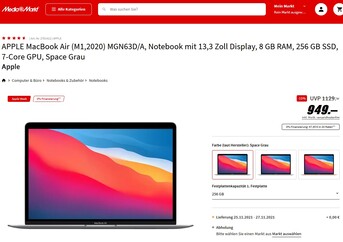 Media Markt Apple MacBook Air MGN63D 13,3 Zoll, M1, 2020