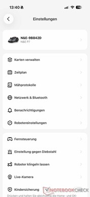 Menü mit Einstellungen