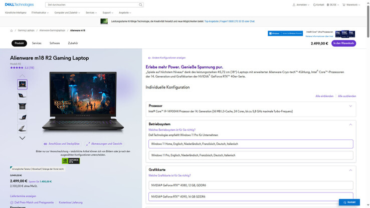 Alienware m18 R2 für 2.499 Euro.