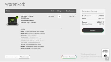 XMG Neo 15 im Warenkorb