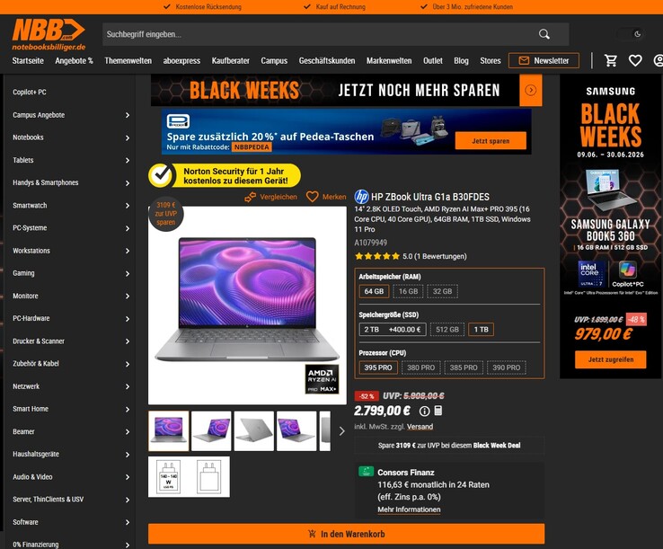 HP ZBook Ultra G1a B30FDES für 2.799 Euro.