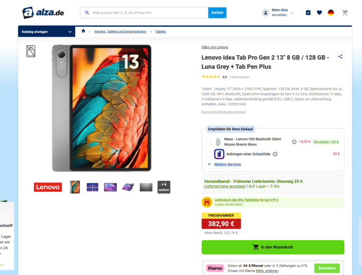 Lenovo Idea Tab Pro Gen 2 ZAHD0103CZ für 382,90 Euro.