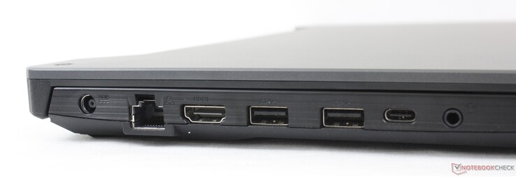 Links: Netzteil, Gigabit RJ-45, HDMI 2.0b, 2x USB-A 3.2 Gen. 1, USB-C mit Thunderbolt 4 und DisplayPort (kein Laptop-Laden), 3,5 mm Combo-Audio