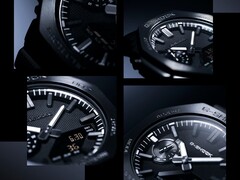 Collage aus Nahaufnahmen, die die Zifferblattstruktur, die Stundenmarkierungen und die Lünette der Casio G-Shock GM-2100LXB zeigen