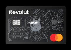 Die Revolut-Mastercard mit LEDs. Die Augen leuchten beim Bezahlvorgang.