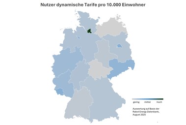 Diese Karte zeigt die regionale Verteilung dynamischer Stromtarife in Deutschland. (Bildquelle: Rabot Charge)