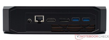 Rückseite: Power, RJ45, HDMI 2.0, DisplayPort, 2x USB 3.2 Gen2