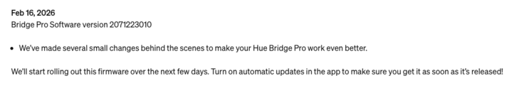 Versionshinweise zur Software-Version 2071223010 für die Philips Hue Bridge Pro