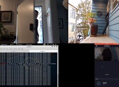 Rechts unten das eingefrorene Standbild, während links oben die Person seelenruhig wieder in die Wohnung zurückkehrt.