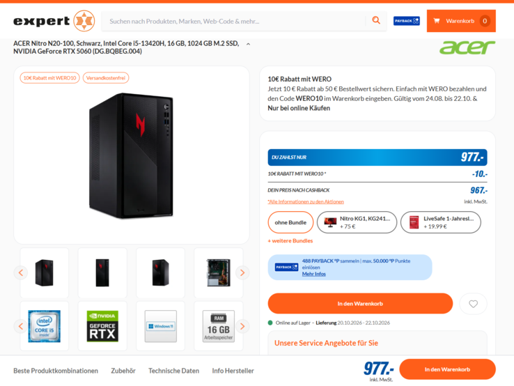 Acer Nitro N20-100 (DG.BQBEG.004) für 977 Euro.