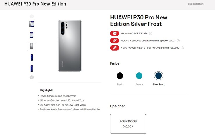 Die neue Farboption Silver Frost der Huawei P30 Pro New Edition.