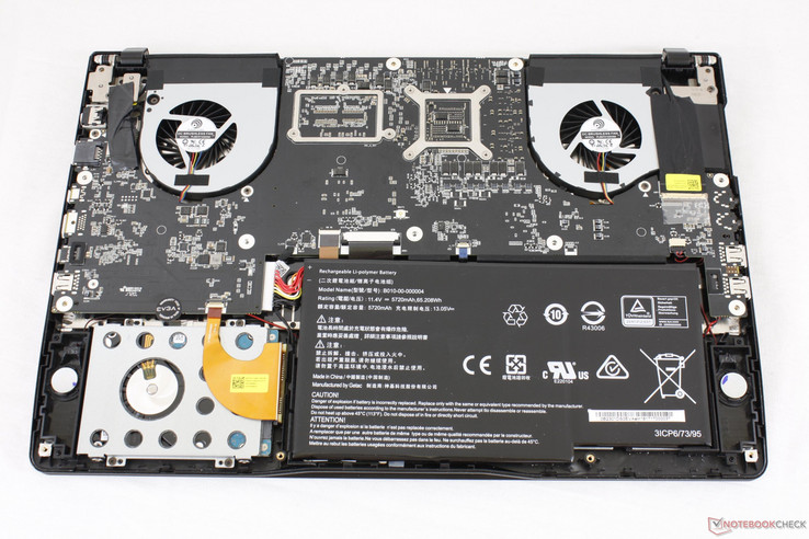 CPU/GPU, 2x SO-DIMM und das WLAN-Modul befinden sich auf der nur schwer zugänglichen Unterseite des Mainboards.