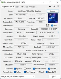 GPU-Z Arc A350M