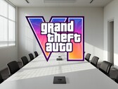 GTA 6 Logo mit Konferenzraum im Hintergrund