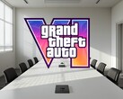 GTA 6 Logo mit Konferenzraum im Hintergrund