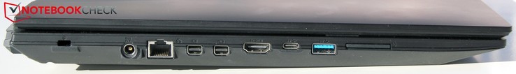 Links: Kensington, Strom, 2x miniDP, HDMI, USB-C (3.1), USB-A (3.1)