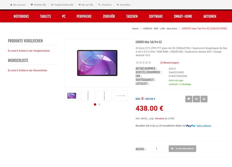 Lenovo Idea Tab Pro Gen 2 TB390FU (ZAHC0169SE) für 438 Euro.