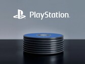 PlayStation Logo mit PS5 Discs auf einem Schreibtisch