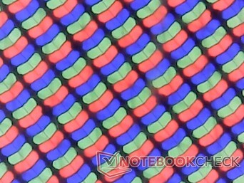 Scharfe RGB-Subpixel. Das darüberliegende Glas ist jedoch etwas dick und somit ein wenig körnig