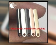 Die fünf Farboptionen des nächsten iPhones, hier am Beispiel der Sim-Trays zu sehen.