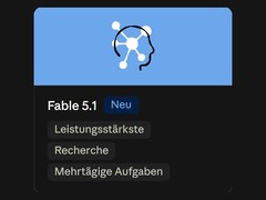 Modellkarte von Claude Fable 5.1 mit dem Abzeichen Neu