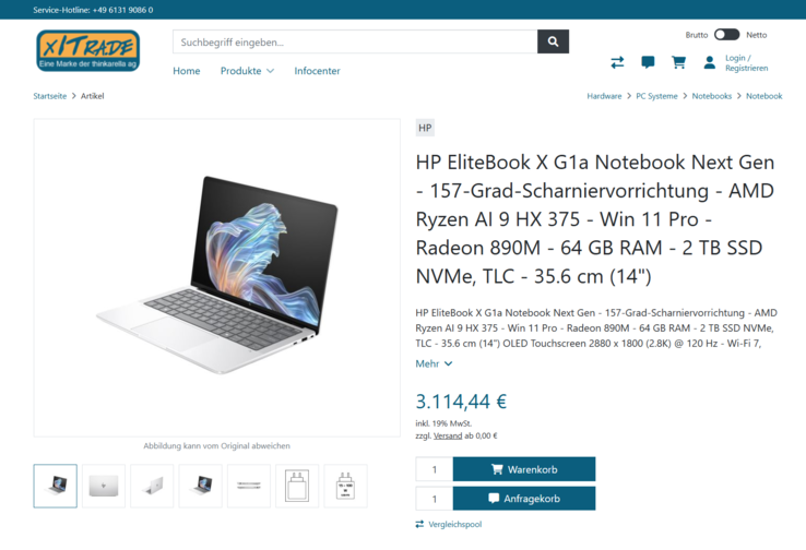 HP EliteBook X G1a 14 B69BHET für 3.114,44 Euro.