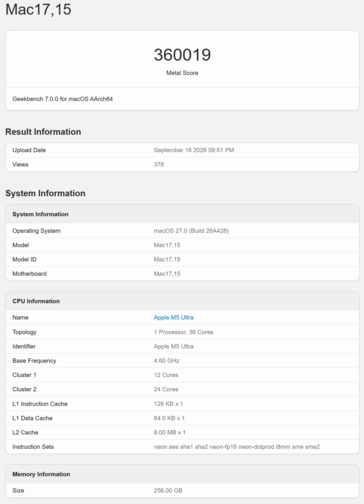 Apple M5 Ultra: Geekbench-7-GPU-Score