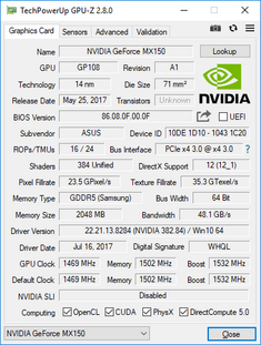 Asus Zenbook UX430UN mit der "normalen" 1D10 N17S-G1-A1 GeForce MX150.