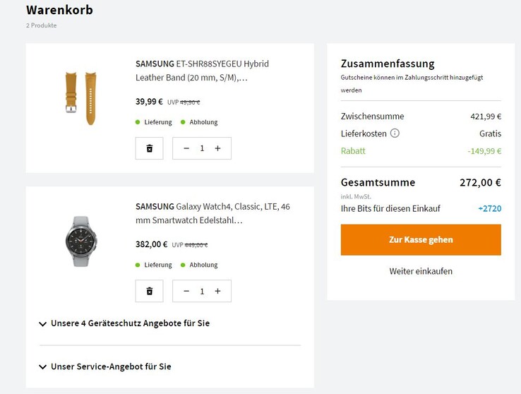 Der Endpreis wird erst im Warenkorb korrekt angezeigt