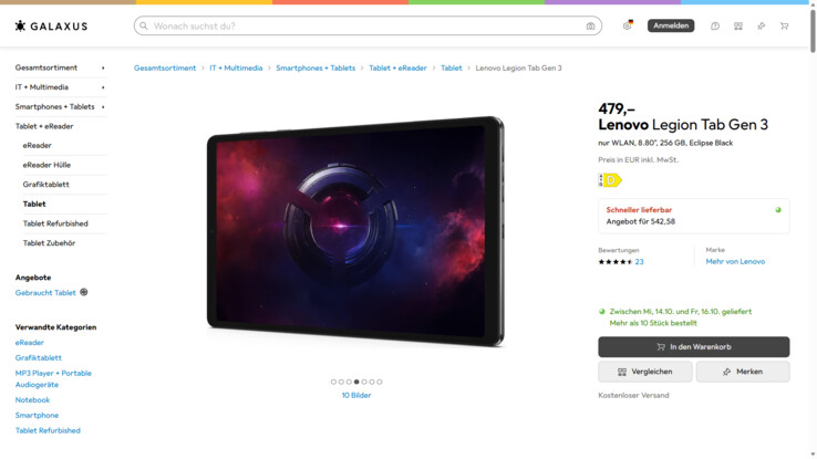 Lenovo Legion Tab 3 ZAEF0021CZ für 479 Euro.