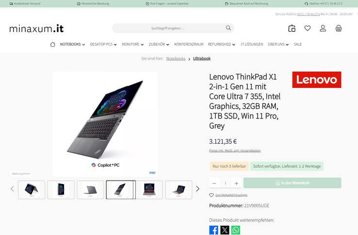 Lenovo ThinkPad X1 2-in-1 G11 Aura Edition 21V9005UGE für 3.121,35 Euro.