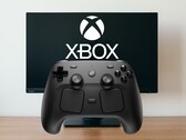 Steam Controller vor einem PC-Monitor mit Xbox-Game-Pass-Logo