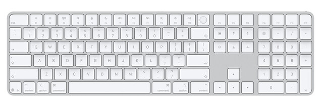 Auch beim neuen Apple Magic Keyboard mit Ziffernblock sind die Textbeschriftungen einiger Tasten durch Symbole ersetzt worden (hier die QWERTY-Variante)