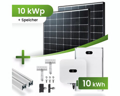 Solaranlage mit Stromspeicher, Hybrid-Wechselrichter und Montagesystem (Bild: Ja Solar, Huawei, Tepto)