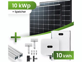 Solaranlage mit Stromspeicher, Hybrid-Wechselrichter und Montagesystem (Bild: Ja Solar, Huawei, Tepto)