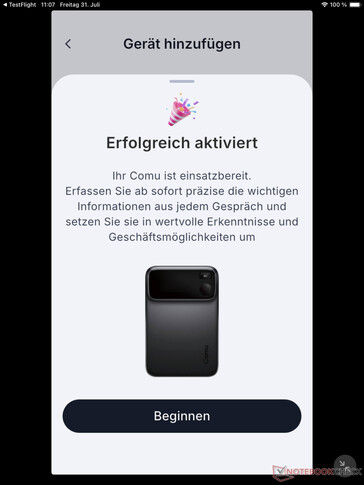 Die Aktivierung des Comu Action Pro ist einfach und schnell gemacht.