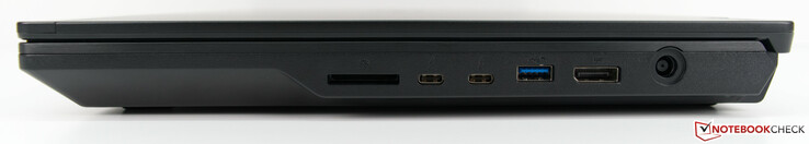 Rechts: SD-Kartenslot, 2x Thunderbolt 3, USB 3.0 Typ-A, DisplayPort, Ladeanschluss