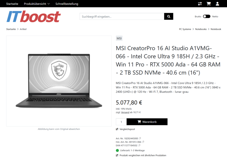 MSI CreatorPro 16 AI Studio A1VKG-066 für 5.077,80 Euro.
